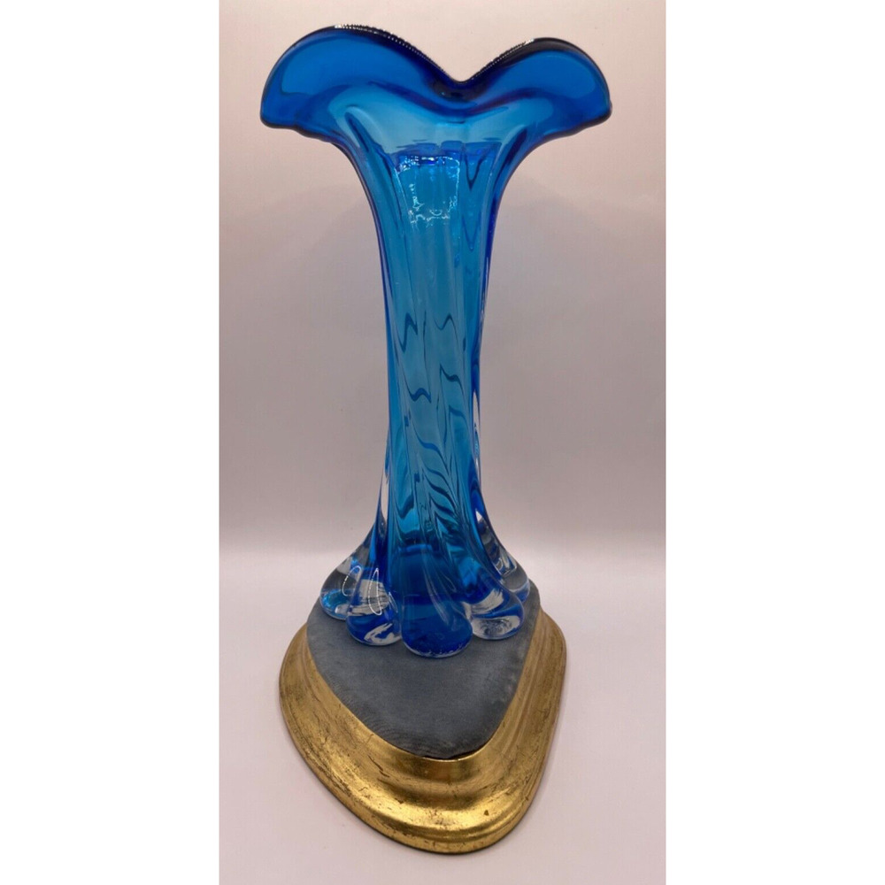 Vintage Handmade Murano by A. Dal Borgo Blue Vase S. Croce 552 Venezia Art Glass